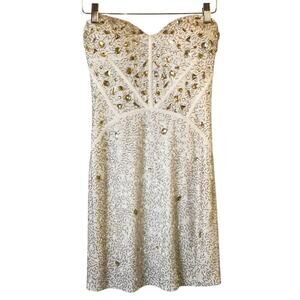 ARDEN B 🔥Beaded rhinestone GORGEOUS strapless corset body-con cream dress Small